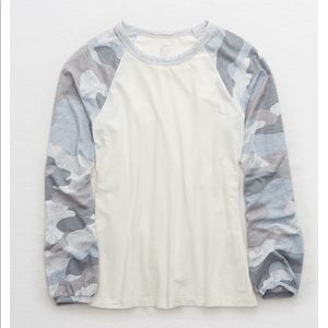 AERIE Real Soft Baseball Tee - Light Heather